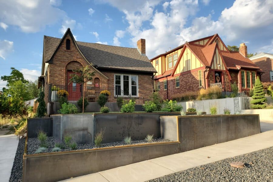 Steel retaining wall and Xeriscape in Salt Lake City 